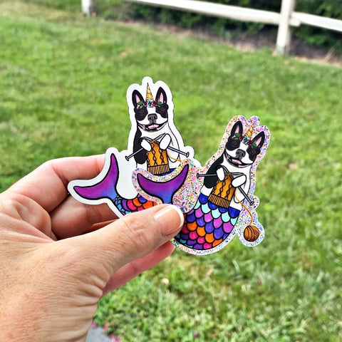 Knitting Merdog Unicorn Sticker and Magnet